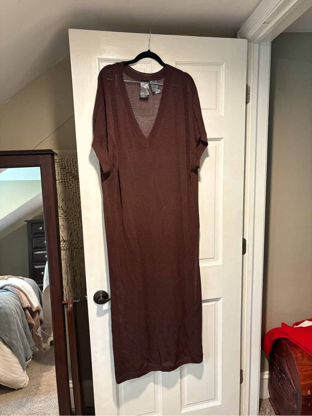 H&M Brown V-Neck Knit Midi Dress